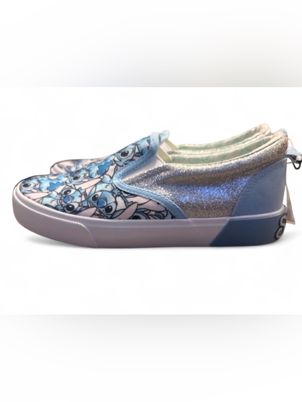 Girls' Light Blue Glitter Slip-On Sneakers with Character Print
